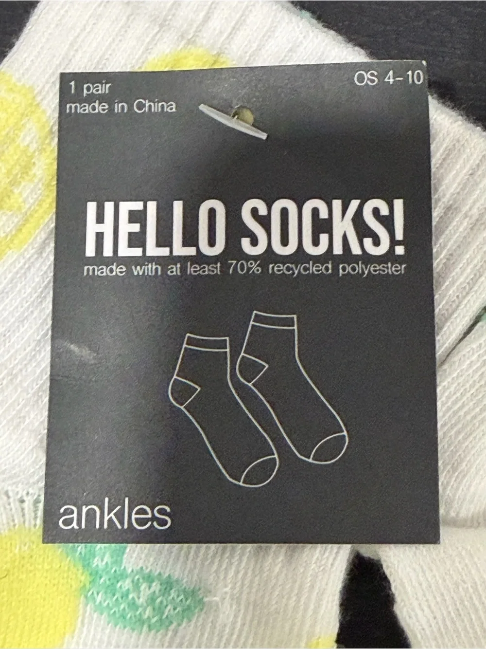 Hello Socks White Ankle Socks with Yellow Lemon Print - Pack of 3